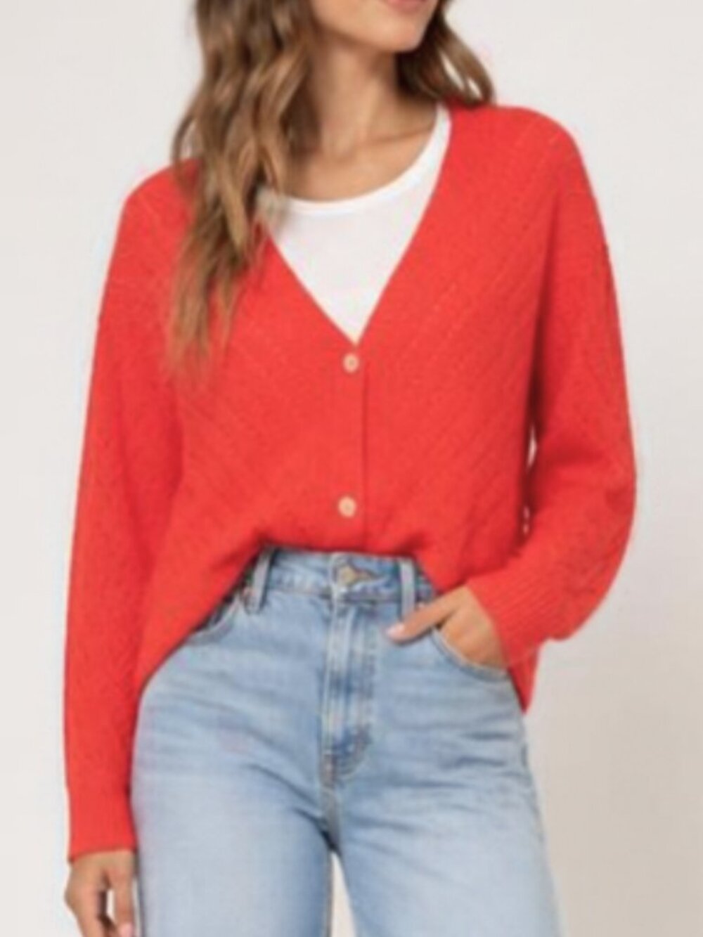 New NWOT Coral Openwork V-Neck Cardigan Large